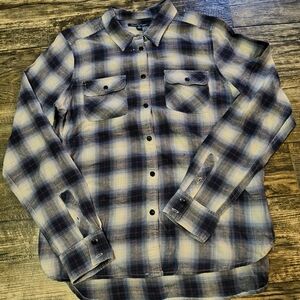 American Eagle Outfitters Navy and Cream Plaid Shirt